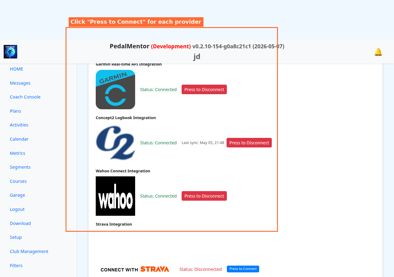 Setup page - providers