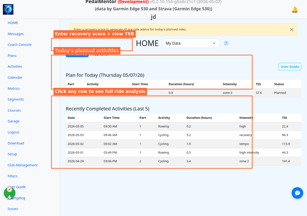 Home dashboard - desktop
