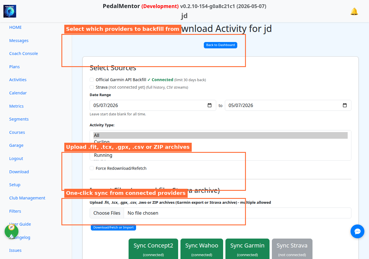 Download / sync page