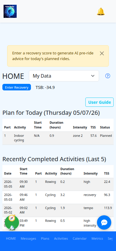 Home dashboard - mobile